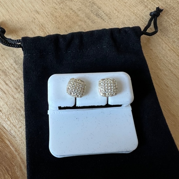 Moissanite Rounded Square Earrings 0.36 CTW, VVS D Color – 925 Silver, Gold - Picture 2 of 6